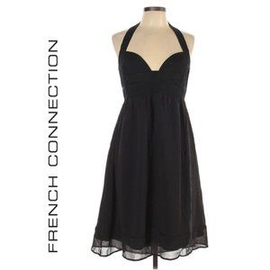 French Connection Bustier Halter Black Dress Silk